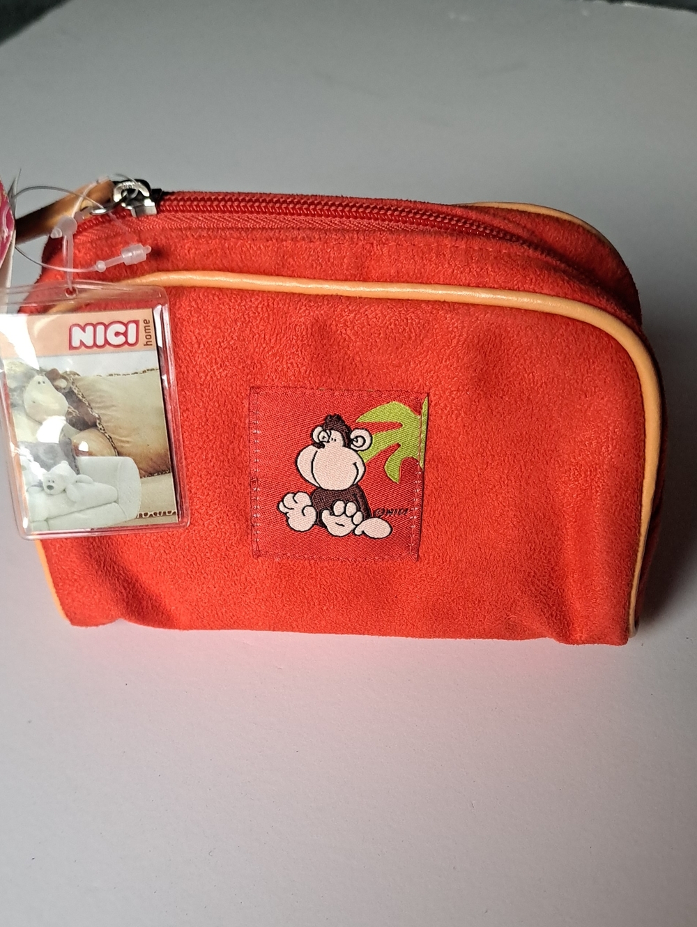 NICI Sports Orange Monkey Patch Zip Pouch with Yellow Trim